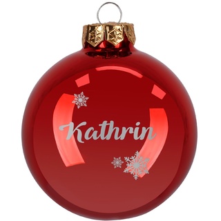 Herz & Heim® Weihnachtskugel aus Glas mit persönlicher Gravur/Rot oder Weiß/Matt oder Hochglanz/Ø 8 oder 10 cm/Verschiedene Motive Ø 10 cm, Rot Hochglanz, Schneekristall