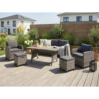 Gartenlounge-Set KONIFERA "Amsterdam", grau (anthrazit), Polyrattan, Sitzmöbel-Sets, Gartenmöbel-Set, Stahl, Ablagefläche unter dem Tisch, Loungeset