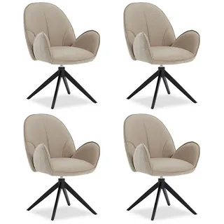 Homestyle4u Esszimmerstuhl Bouclé Beige/Braun 4er Set
