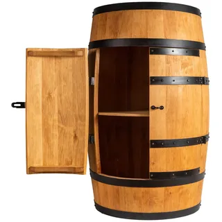 CREATIVE COOPER Weinfass Stehtisch mit Tür - Alkoholschrank Flaschenregal Holz Regale - Holzfass - Fassmöbel - Wine Rack - Wineregal - Weinbar - Fass bar mit Tür - Fassbar minibar 80Cm High (Eiche)