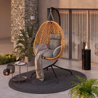 Ambia Garden Hängesessel, Grau, Natur, Schwarz, Metall, Kunststoff, Textil, Füllung: Polyester, 105x198x104 cm, Rückenlehne umklappbar, Gartenmöbel, Hängesessel