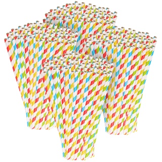 400 Retro Papier-Trinkhalme in 4 Farben, gestreift, lebensmittelecht