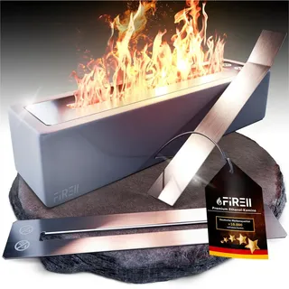 Firell® Tischkamin SQUARE aus Beton – Bioethanol Kamin Outdoor – Extra lang Brenndauer bis zu 3h –Tischfeuer eckig aus Beton mit poliertem E... - Grau