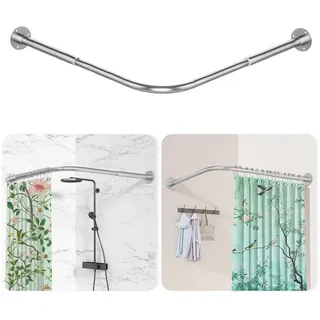 Diwzbyn Duschvorhangstange L-förmige Duschvorhangstange Edelstahl – Verstellbare Eck-Duschstange, für Badewanne & Dusche mit Bohrmontage silberfarben