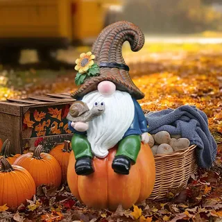 Herbst Dekoration Figur Gartendeko, Wichtel Kürbis Draußen, Aesthetic Zwerge Statuen für Tischdeko, Garten Deko