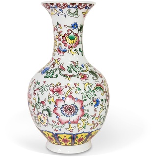 fanquare Chinesische Emaille-Vase, Kleine Florale Porzellan Vase für Heimdekoration, Klassische Keramik Blumenvase für Wohnzimmer, 14cm