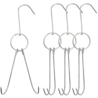 ONEBO 4 Stück Fleischerhaken Edelstahl,Räucherhaken,S-förmiger Wandhaken,Rotierende Doppelhaken,für Hähnchen, Jagd, Rippenräuchern