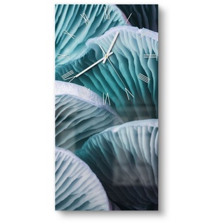 DEQORI Wanduhr 'Leuchtende Pilzlamellen' (Glas Glasuhr modern Wand Uhr Design Küchenuhr) blau|lila 30 cm x 60 cm