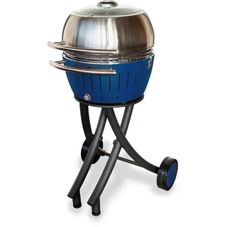 LotusGrill XL Gartengrill Set - Grillwagen mit Grillhaube XL aus Edelstahl (Tiefblau)