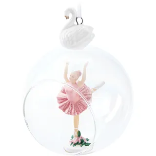 BRUBAKER Premium Weihnachtskugel Ballerina im rosa Kleid - 10 cm Baumkugel aus Glas mit Schwan Porzellan Figur - Durchsichtige Weihnachtsbaumkugel mit Ballett Tänzerin - Weihnachtsdeko