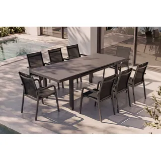 KETTLER BasicPlus Premium Garten-Essgruppe, anthrazit, Alu/Textilene, Tisch 180/240 cm, 8 Stapelsessel