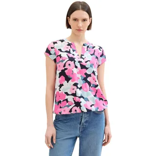 TOM TAILOR Damen Kurzarm-Bluse mit Muster , pink colorful floral design, 36