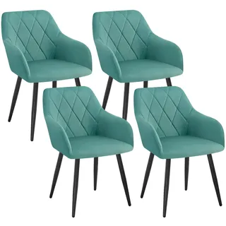 WOLTU 4er Set Esszimmerstühle mit Armlehne Rückenlehne, für Esszimmer Wohnzimmer Küche, Bequeme Küchenstühle gepolstert mit Samtbezug, Metallbeinen, Türkis