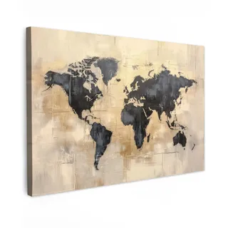 OnlyWow© Gartenbilder Außen 90x60 cm Leinwand Außenbereich Outdoor Wall Art Decoration Wand Terrasse Deko Wetterfest Poster Weltkarte - Gold - Schwarz - Abstrakt