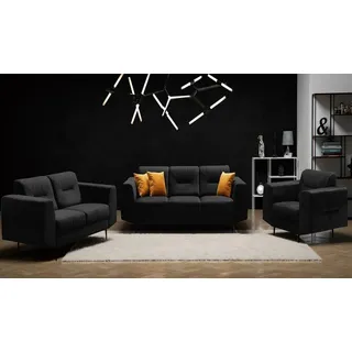 Beautysofa Polstergarnitur VENEZIA, (Sessel + 2-Sitzer Sofa + 3-Sitzer Sofa im modernes Design), mit Metallbeine, Couchgarnituren aus Velours schwarz