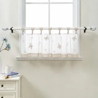 Delien Scheibengardinen Küche »Schmetterling« B120 x H45 cm, Sand | 1 Stück,Voile,Bistrogardine mit Schlaufen,Schmetterling Stickerei,Transparente Küchengardine,Landhausstil Kurzstores