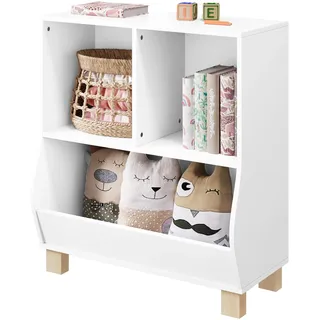 Lestarain Bücherregal Kinder, Regal weiß mit 3 Fächern, Montessori Kinderregal, Spielzeugregal mit Holzbeinen, Standregal für Bücher Spielzeug Kinderzimmer, 71,5x77x34,5 cm