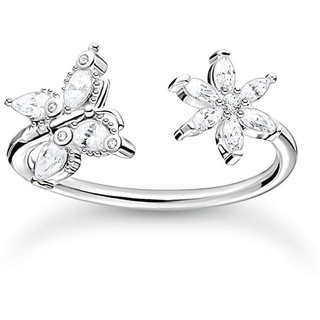 THOMAS SABO Damen Ring Schmetterling mit Blume weiße Steine 925 Sterlingsilber TR2355-051-14