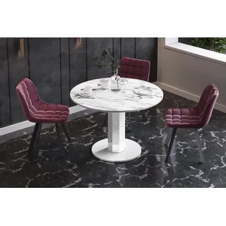 Design Esstisch Tisch HES-111 rund oval Hochglanz ausziehbar 100-148cm - Weiß