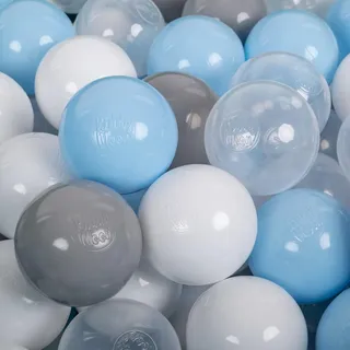 KiddyMoon 300 ∅ 7Cm Kinder Bälle Spielbälle Für Bällebad Baby Plastikbälle Made In EU, Grau/Weiß/Transparent/Babyblue