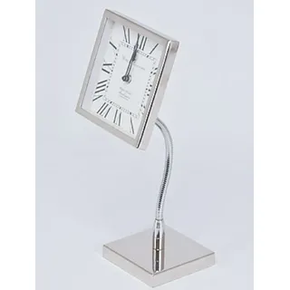 Casa Padrino Luxus Messing Tischuhr Silber 16 x 12 x H. 41 cm - Deko Accessoires