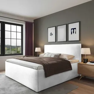 Halmon Schlafkomfort Betten Polsterbett Gent Weiß 180 x 200 x 32 cm Stauraum Ohne Matratze und Lattenrost