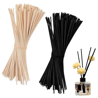 VOSSOT 100 Stück Duftstäbchen Schwarz + Natur, Raumduft Stäbchen 20cm x 3mm, Duftstäbe Rattanstäbchen für Raumduft, Reed Diffuser Aroma Diffuser Stäbchen für ätherische Öle im Home Office Hotel Spa
