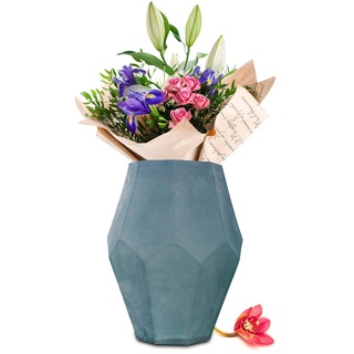 Sendez XXL Blumenvase 4,8 L Sofia Vase Tischvase Glasvase Dekovase Blumentopf Pflanztopf (Blau)