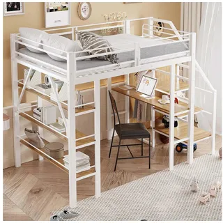 STILVORA Hochbett 140×200 mit matratze Jugendbett mit Schreibtisch,Eisenbett mit Schrank mit matratze