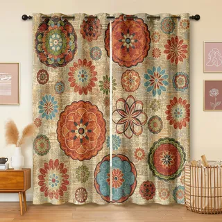 Havenix Mandala Orientalisch Bunt Vorhänge Wohnzimmer Blickdichte Ethno Boho Medaillon Gardinen mit ösen Thermo Vorhang Gegen Kälte Verdunklungsvorhänge für Schlafzimmer 2er Set H 160 x B 132 cm