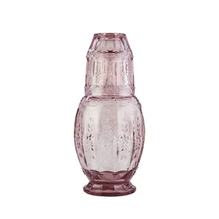 Elle Décor 310123PK Vintage Nachttisch Wasserkaraffe mit Becher - eleganter Krug und passendem Trinkglas dient auch als Deckel für Gästezimmer, Büro - ein Geschenk, rosa