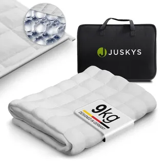 Juskys Gewichtsdecke 135x200 – Weiß, Anti-Stress-Decke mit Glasperlen, Baumwolle, 7 Schichten - 9 kg