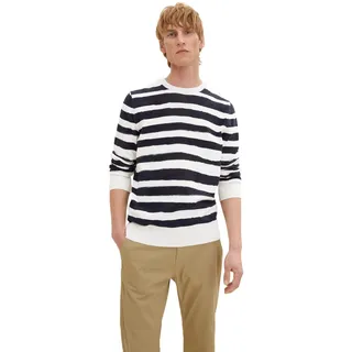 Tom Tailor Herren Rundhals Pullover PRINTED STRIPE KNITTER - Regular Fit - Navy Water Stripe 31223 - M