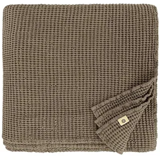 Linen & Cotton Plaid Decke Sommer Tagesdecke Waffelpique Enzo - 48% Leinen, 52% Baumwolle, Taupe (210 x 250 cm) Blanket Überwurf Bett Doppelbett Überwurfdecke Bettüberwurf Bettbezug Bettwäsche