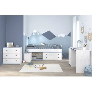 Parisot Jugendzimmer-Set Smoozy, (4-tlg., Stauraumbett, Nachttisch, Schreibtisch und Schubkastenkommode) weiß Stauraum Bett 90x200