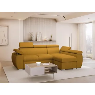 MIRJAN24 Ecksofa Boston Mini Premium Cord 2RLC, mit Bettkasten und Schlaffunktion, Verchromte Metallfüße, Einstellbare Kopfstützen braun