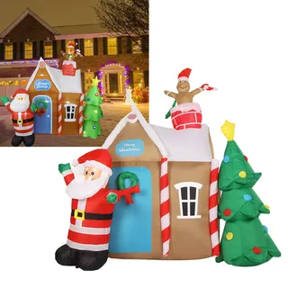 Aufblasbares Weihnachtsbaumhaus, Aufblasbares Polyester-LED-Licht für Weihnachtsmann-Haus, Aufblasbar, Schnell für die Bühne (EU-Stecker 220-240 V)