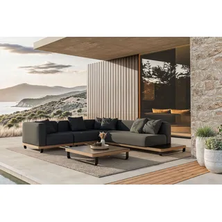 PLOSS Solera M Gartenlounge, anthrazit/schwarz, Alu/Polyester/Glas, 290 x 200 cm, wetterfest, Quick Dry Foam, Holzdekor