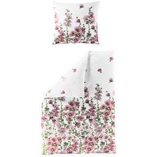 Bettwäsche Baumwolle, Traumschloss, Seersucker, 2 teilig, mit frischen Blumen in rosa auf weißem Hintergrund rosa 1 St. x 155 cm x 220 cm