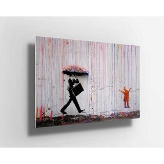 52 north Banksy Graffiti Farbiger Regen Metall Aluminium Druck Wandkunst | Poster | Leinwand | Dekor | Geschenk M (A1 (80 x 60 cm)