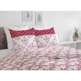 Home Linge Passion Bettwäsche-Set, 4-teilig, 100% Baumwolle, 57 Fäden/cm2, für Doppelbett, 240 x 300 cm, Bordüre Bordeauxrot