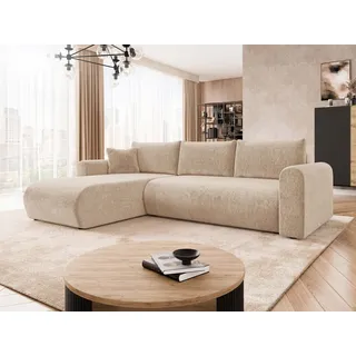 MIRJAN24 Ecksofa Eliwo, mit Schlaffunktion und Bettkasten, 252x158x80 cm, Rückenlehne in Form beweglicher Kissen beige