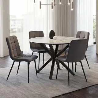 Homestyle4u Esstisch mit 4 Polsterstühlen Samt Essgruppe 3086