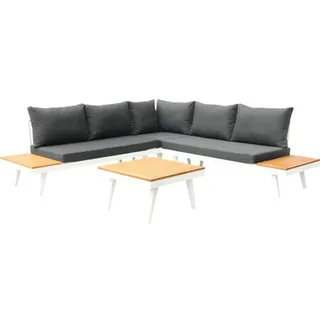 Gartenmöbelset Loungeset SenS-Line garden furniture 5 -Sitzer bestehend aus: 2 Bankmodule,1 Eckmodul, Tisch Aluminium Holz Textil weiß