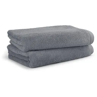 Möve Badetücher Superwuschel 100% Premium Cotton Baumwolle, Walkfrottier (2-St), Spar-Set, Made in Germany, 2x Badetücher mit Bordüre, einfarbig, weich grau