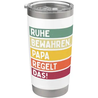 Ruhe Bewahren Papa Regelt Das Spruch In Retro Farben Doppelwandiger Edelstahl-Thermobecher