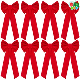 JOYIN 8 Pack Weihnachten rote Samtbögen, 26 "lang durch 10" breit dekorative Weihnachtsbögen für Kranz Girlande Weihnachtsbaum Dekoration, Indoor Outdoor Urlaub Dekorationen