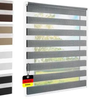 Doppelrollo Klemmfix ohne Bohren Grau 50x140 cm [Stoffbreite 46cm] | Duo Rollo Fensterrollo für Fenster/Türen Gardine Klemmrollo Seitenzugrollo Sichtschutz Sonnenschutzrollo Zebrarollo