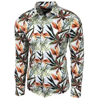 Baxboy Langarmhemd Baxboy Herren Hemd Freizeitshemd Langarm Blumen Casual Shirt M