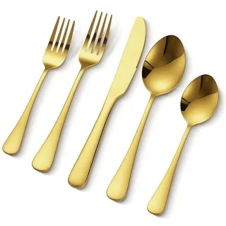 Vevor 100-tlg. Besteckset in Gold, Essbesteck aus lebensmittelechtem Edelstahl für 20 Personen, mit Hochglanzoberfläche, spülmaschinenfestes Essgeschirr, inklusive Messer Gabel Löffel